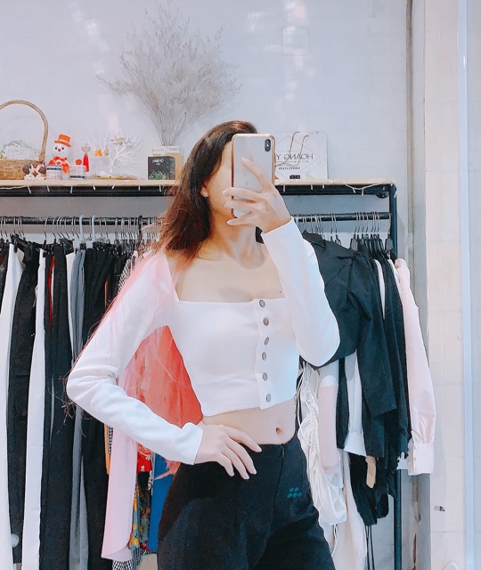 Zora Croptop áo thun gân tay dài