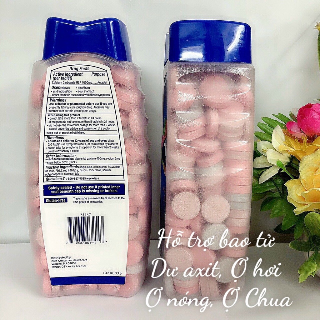 ❤️   Viên nhai bao tử Tums 1000 Antacid Calcium Carbonate Ultra Strength 265 viên Mỹ Chewable