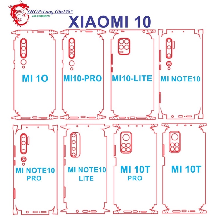 Xiaomi Mi10,Mi10pro,Mi10 lite,Mi Note 10,…. miếng dán Ppf mặt sau bảo vệ tốt chống va đập