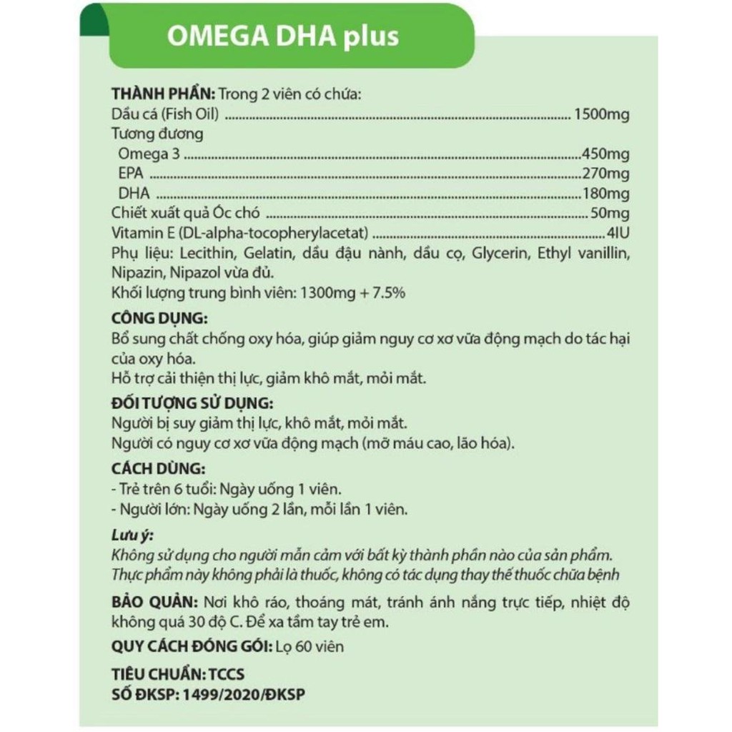 Viên dầu cá O.me.ga DHA Xanh Đậm 1500mg Nhập Khẩu Đan Mạch - Giúp bổ não, sáng mắt, khỏe tim mạch