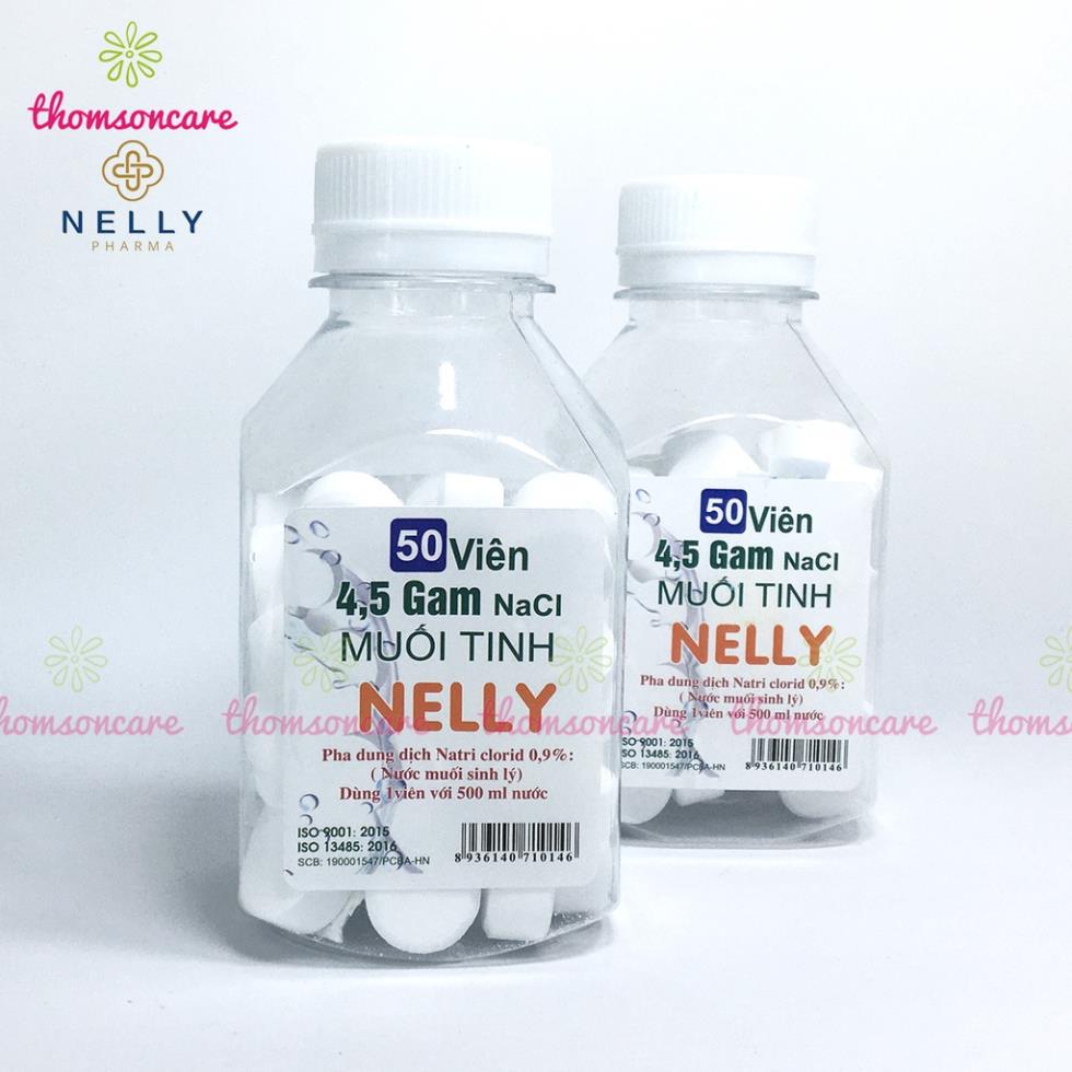 Muối viên tinh khiết NELLY - Hộp 50 viên muối sinh lý An phú, tự pha dùng súc miệng, rửa mũi, vết thương, sát khuẩn