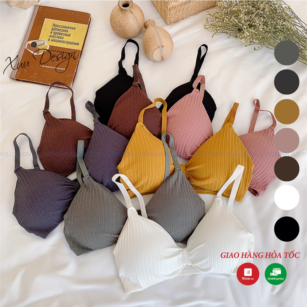 Áo lót nữ thắt nơ dây Xuu, chất liệu cotton không gọng đệm mỏng - BR08