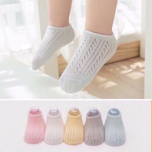 Set 5 tất lưới cotton trơn cho bé, vớ lưới trẻ em cổ ngắn 3d thoáng mát - Monnie Kids