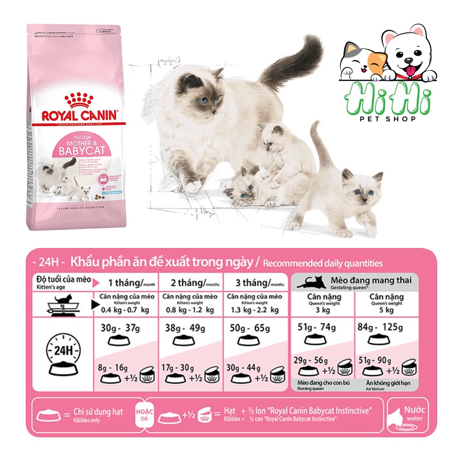 Thức ăn hạt cho mèo mẹ và mèo con dưới 4 tháng tuổi Royal Canin Mother &amp; Baby Cat - bao nguyên 400g và bao nguyên 2k