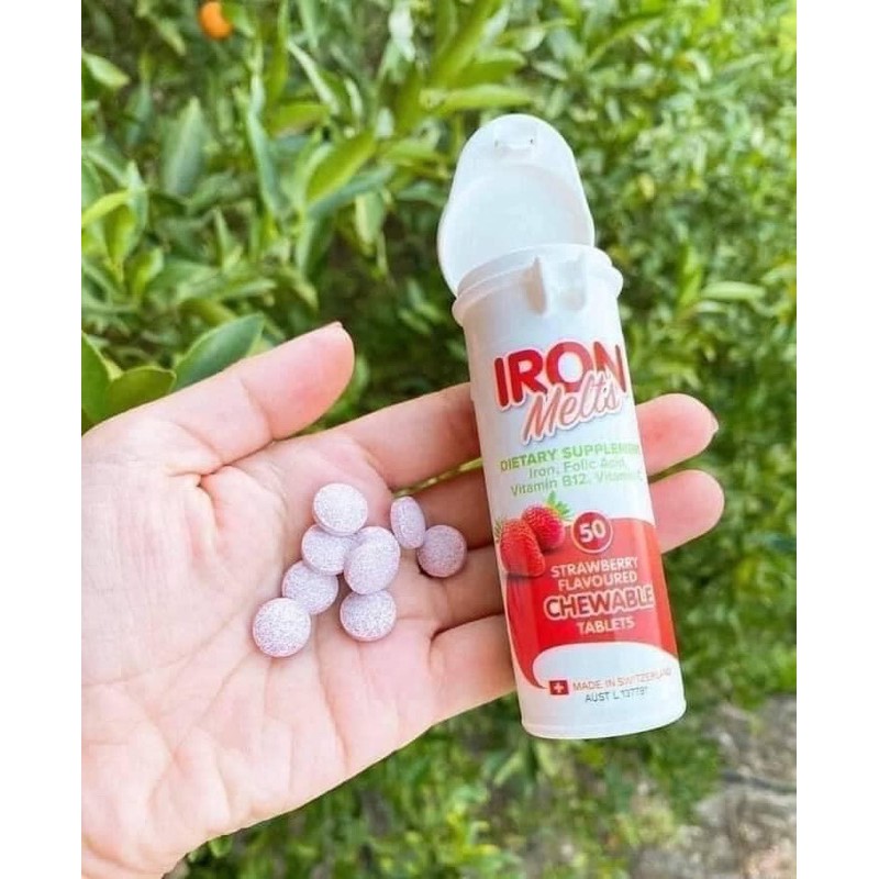 Viên Ngậm Bổ Sung Sắt Iron Melts Chewable Vị Dâu 50 Viên