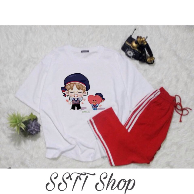 (Tặng ảnh BTS)Set BTS V và TATA quần đỏ