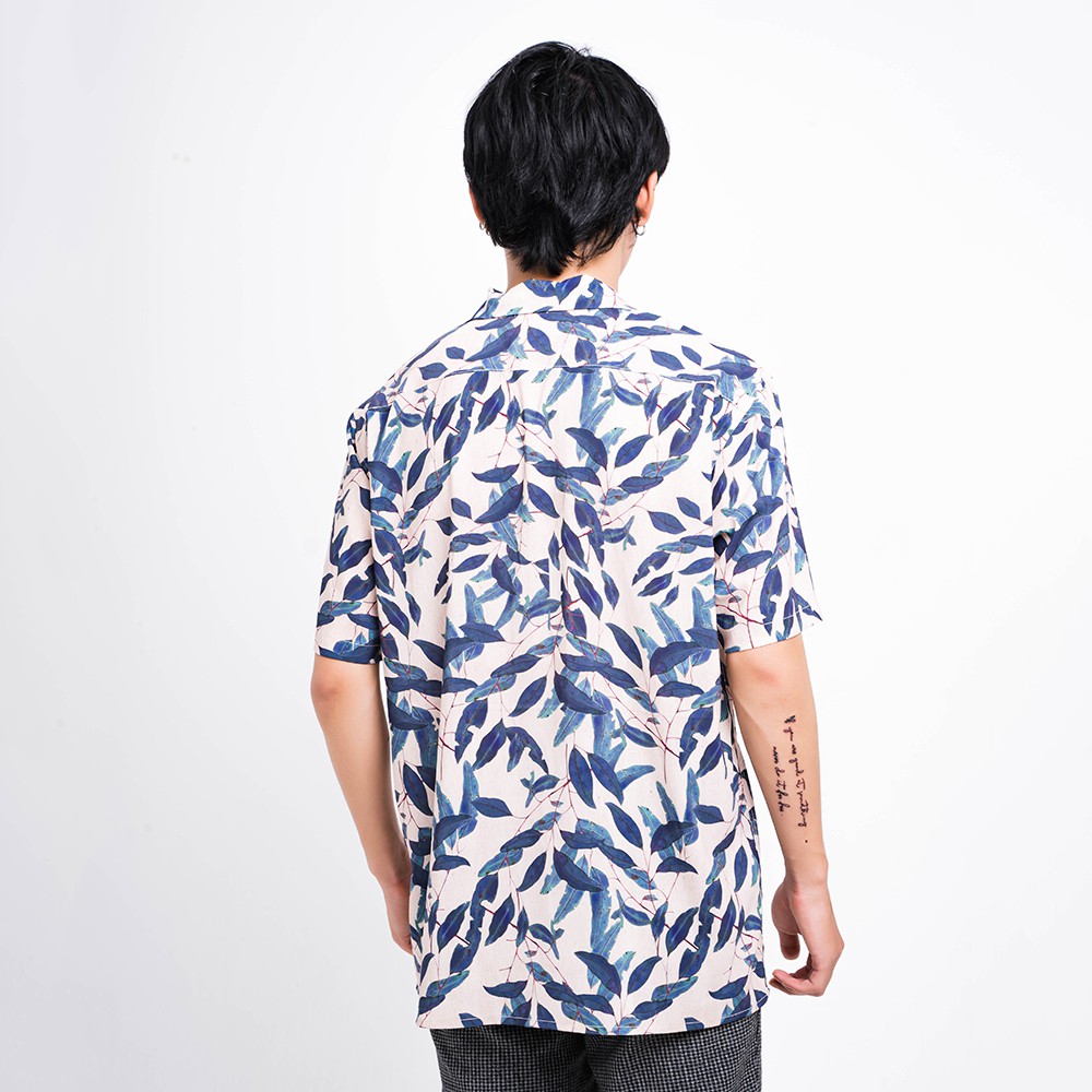 Áo sơ mi nam họa tiết LÁ BẠCH ĐÀN, chất liệu vải lanh lụa thoáng mát, không nhăn, phom Regular -  ADORIS BĐ062