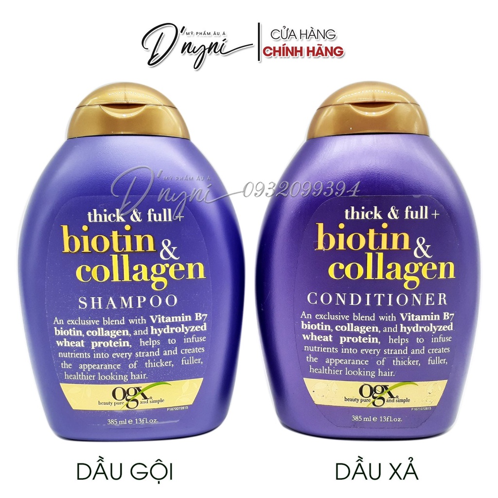 Dầu Gội - Dầu Xã Dưỡng Dày Tóc OGX Thick &amp; Full + Biotin &amp; Collagen Shampoo 385ml Mỹ