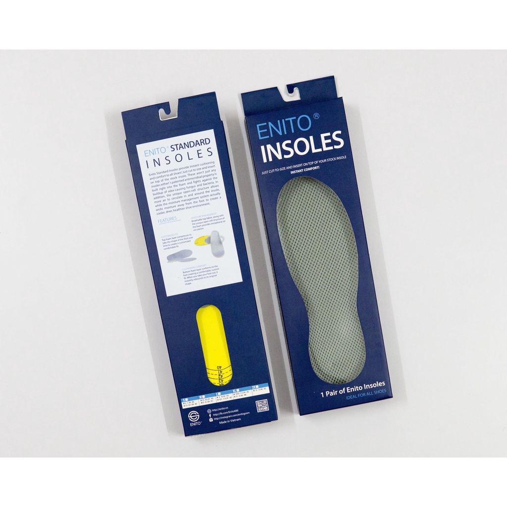 Lót giày Enito Standard Insoles - Chống hôi thối chân, khử vi khuẩn nấm mốc, đỡ gót, giảm chấn thương khi vận động