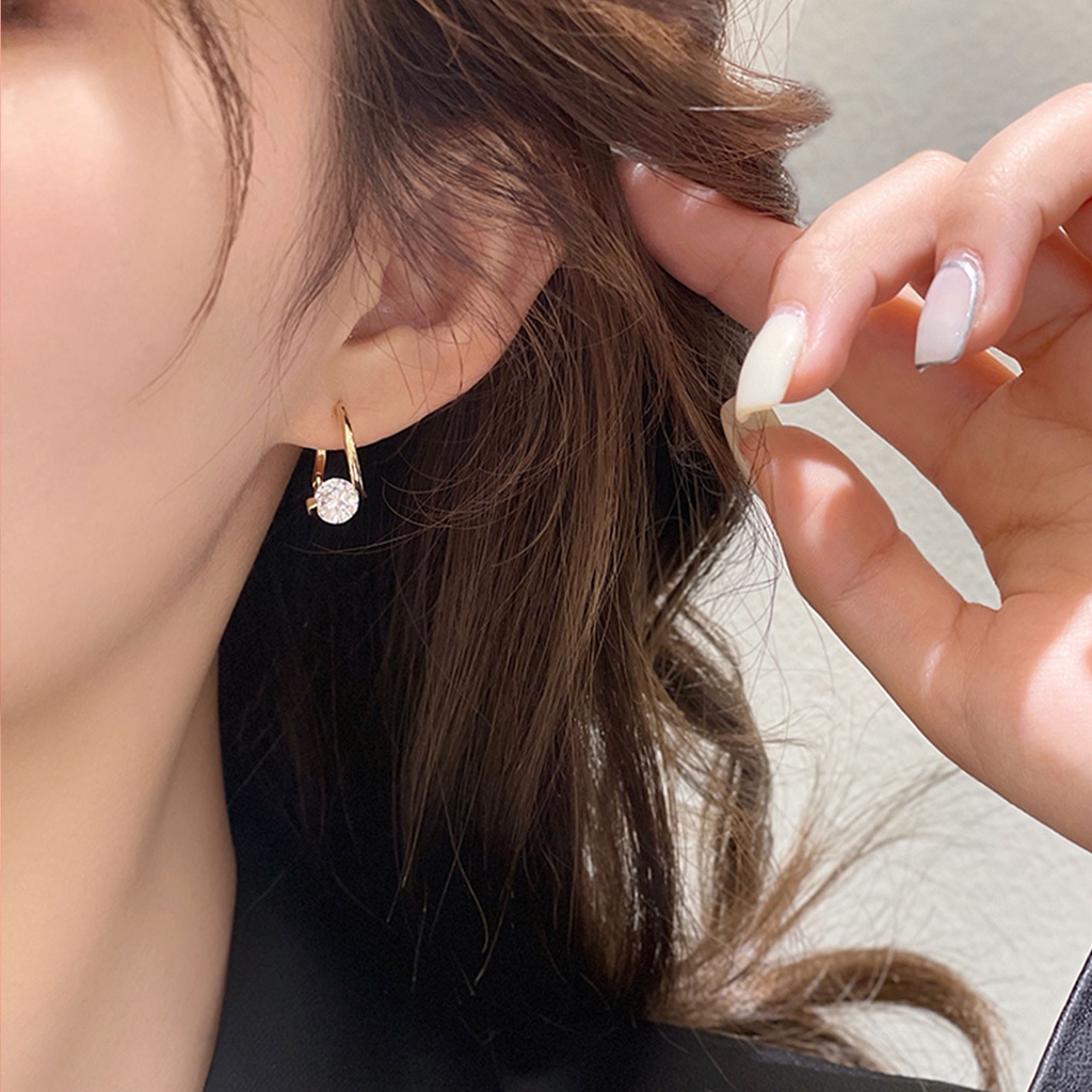 Khuyên Tai Bạc Sterling S925 Đính Đá Zircon Cỡ Nhỏ Tinh Tế Thời Trang Cao Cấp