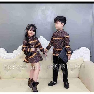 Áo sơ mi lụa 3 D cho bé trai , bé gái kèm chân váy
