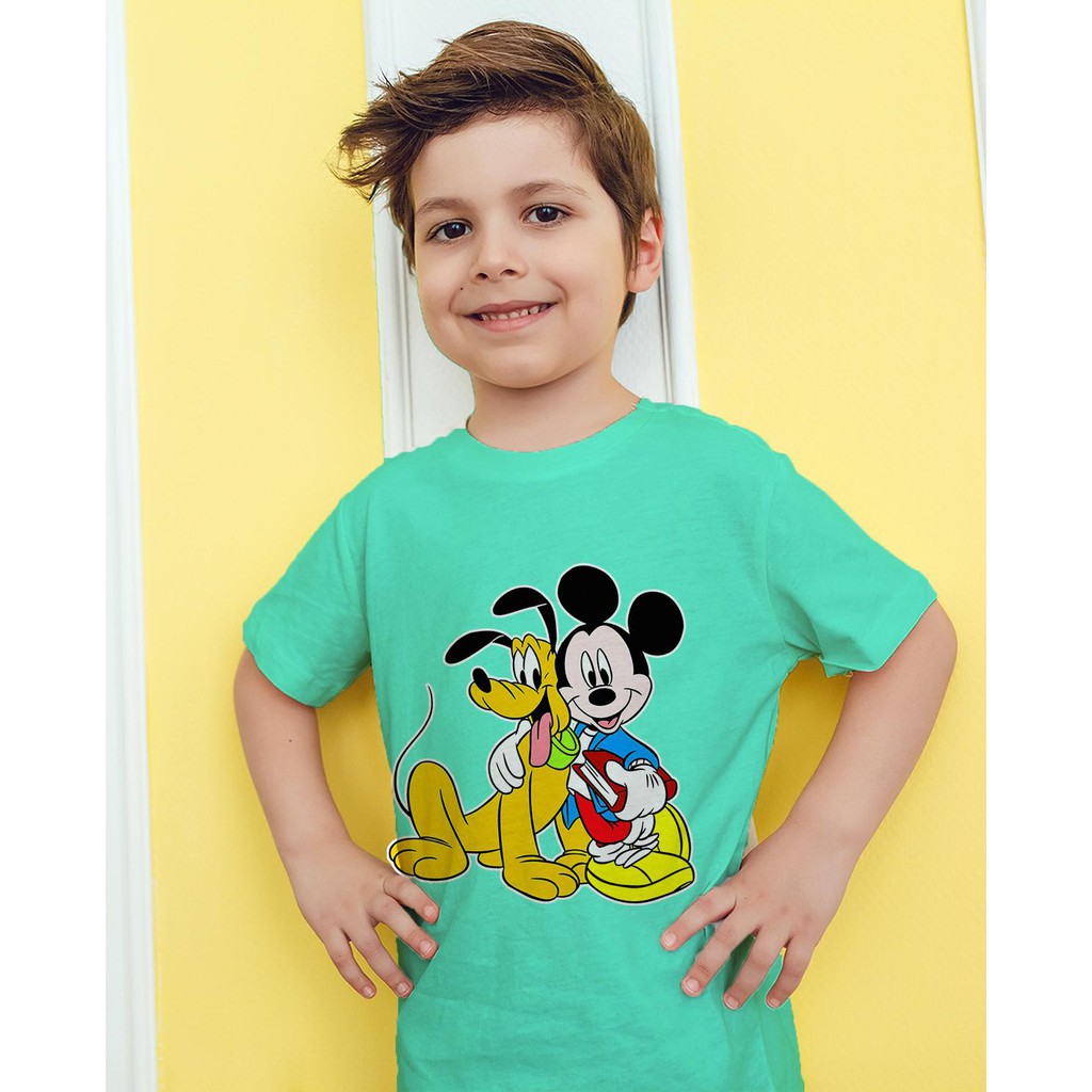 Áo thun Trẻ em in hình Mickey và Pluto Cotton Thun - Dẽ Thương