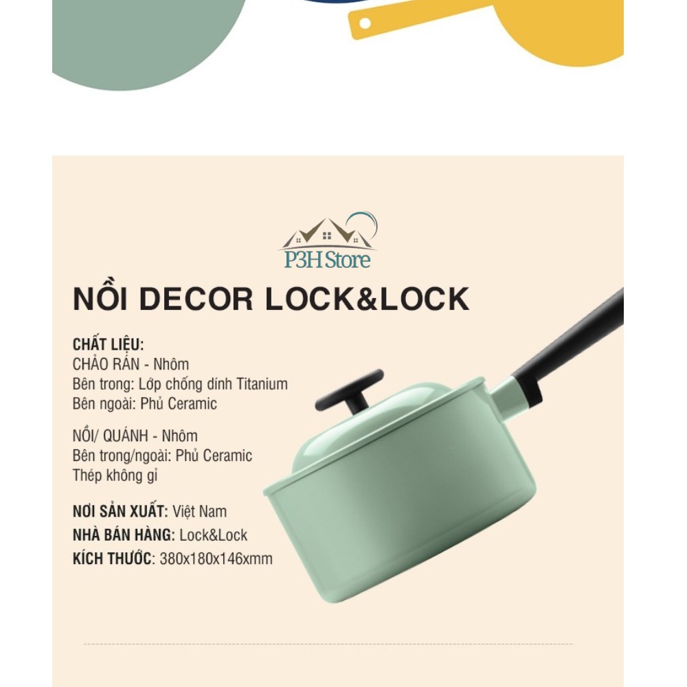 Nồi Decore Lock&amp;Lock 18cm một tay cầm có nắp LDE1181IH sử dụng được bếp từ màu xanh