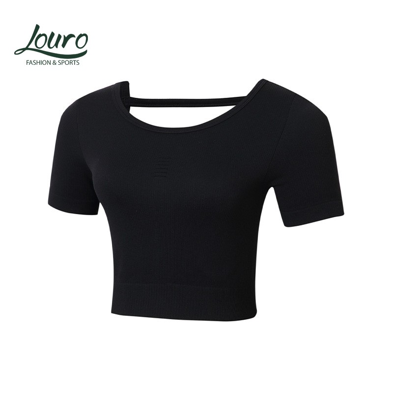 Áo croptop body Louro LA80, kiểu áo croptop tập gym dùng tập thể thao, gym, yoga, zumba, chất liệu siêu co giãn