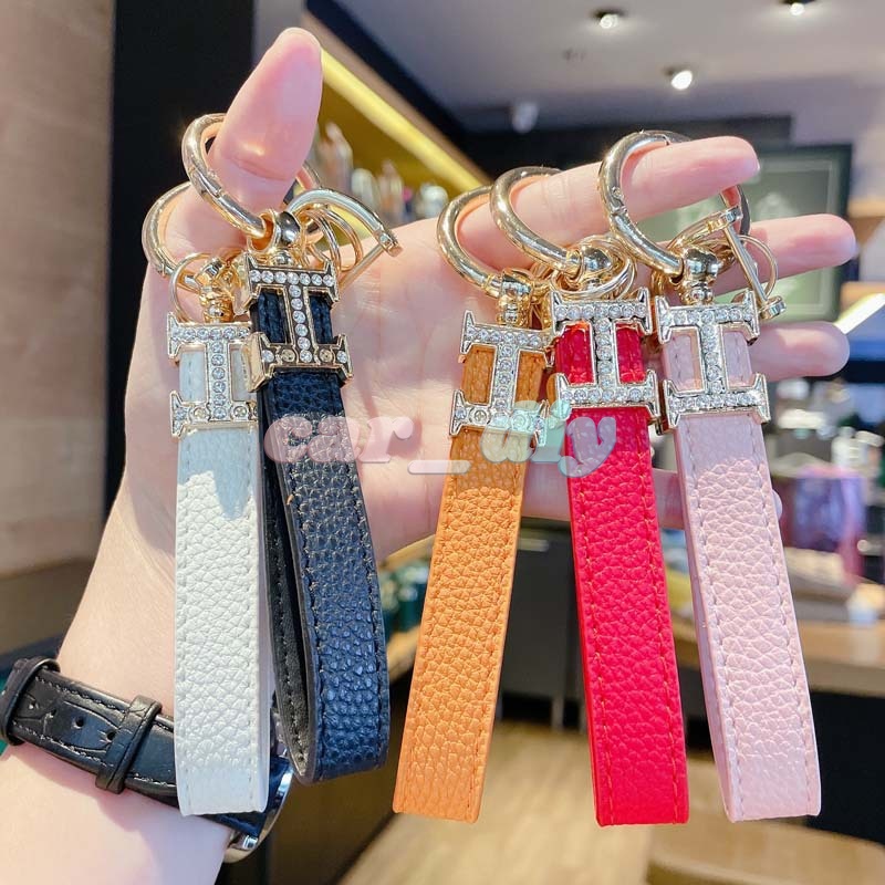 Móc Khóa Da Hình Chữ H Đính Đá Cao Cấp