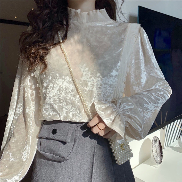 Áo sơ mi dài tay cổ đứng thiết kế mới thời trang theo phong cách hàn quốc dành cho nữ