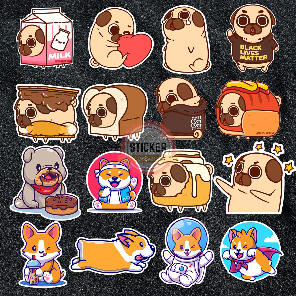 Sticker chó Shiba Corgi Pug Husky cute chống nước sticker dán mũ bảo hiểm, laptop, điện thoại, đàn guitar, xe máy, vali