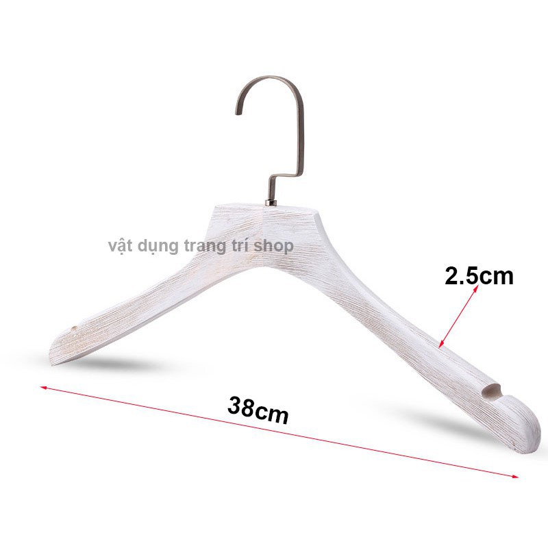 Móc Gỗ Treo Quần Áo - Vest Gỗ Trắng Dày 2.5cm Sơn Xước 38cm ( 1 móc )