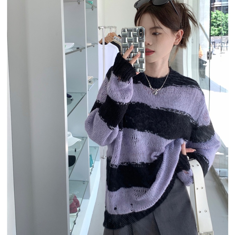 Áo Sweater Dệt Kim Tay Dài Dáng Rộng Thời Trang Mùa Thu Dễ Phối Đồ