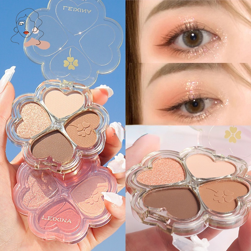 Bảng Phấn Mắt 4 Màu Lì Và Ánh Nhũ Kết Hợp Trang Điểm Chuyên Nghiệp