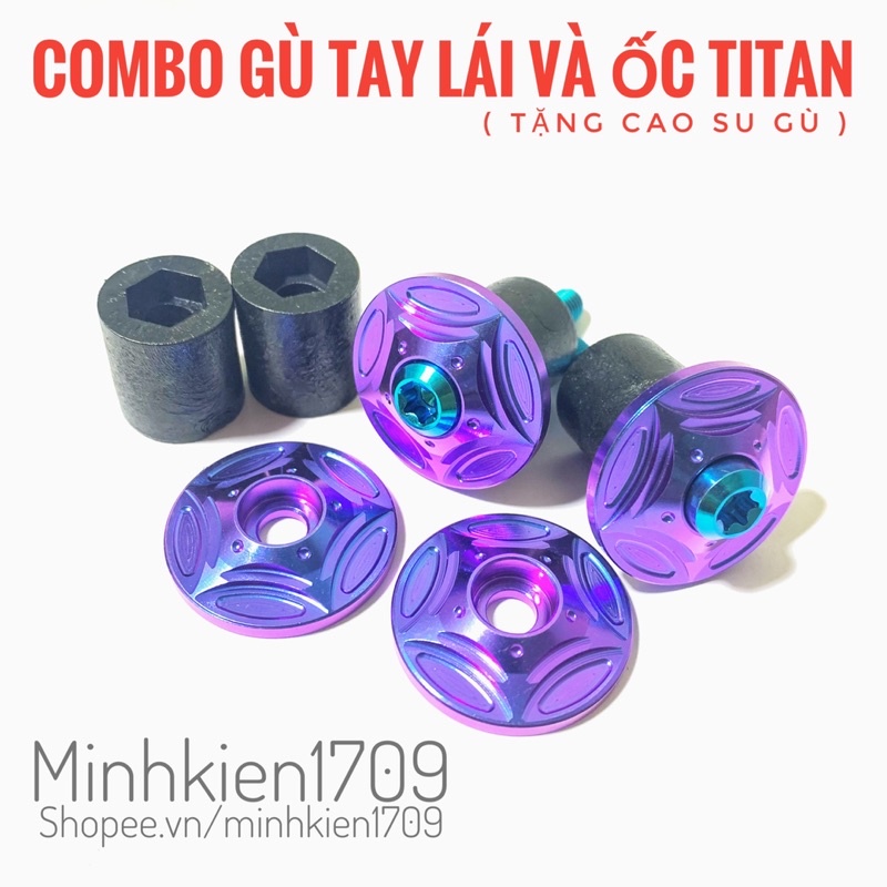 (GR5 XỊN) Combo Gù tay lái + ốc titan tặng cao su gù