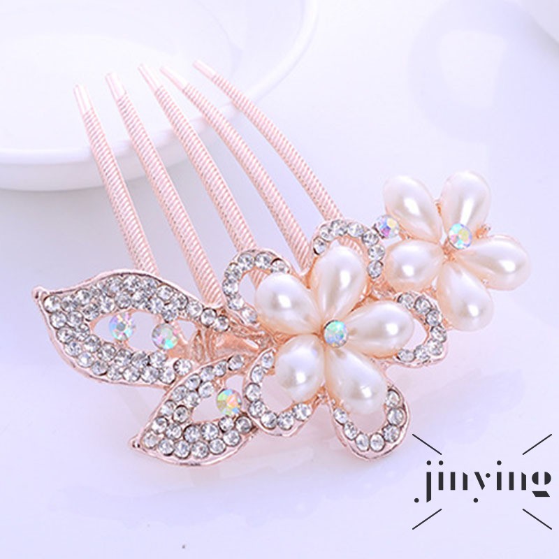 GETNOIVAS Cài tóc cô dâu phối hình bông hoa đính đá xinh xắn sang trọng