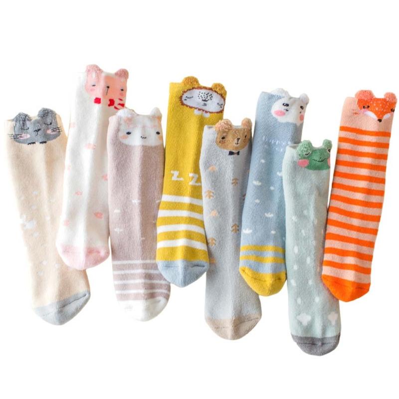 Set 3 Đôi Vớ Cotton Dày Cổ Cao Tới Gối In Hình Hoạt Hình 3d Cho Bé Sơ Sinh