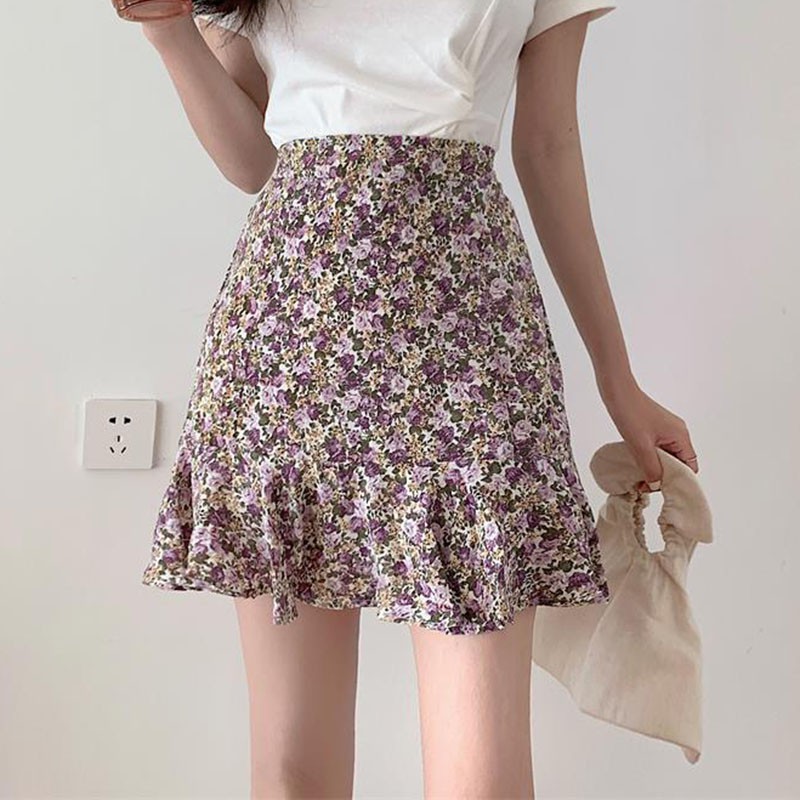 Chân Váy Voan Hoa Lưng Cao Dáng Ôm Dễ Phối Đồ Thời Trang Cho Nữ