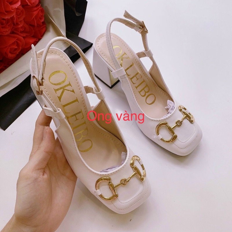 Giày cao gót mũi vuông Sandal hở gót 7p cao cấp hàng vnxk có video (phom to)