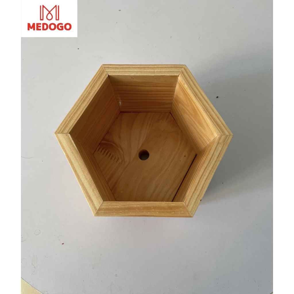 Chậu gỗ lục giác cắm hoa để bàn MEDOGO, gỗ thông nhập khẩu chịu nước, chậu gỗ trang trí