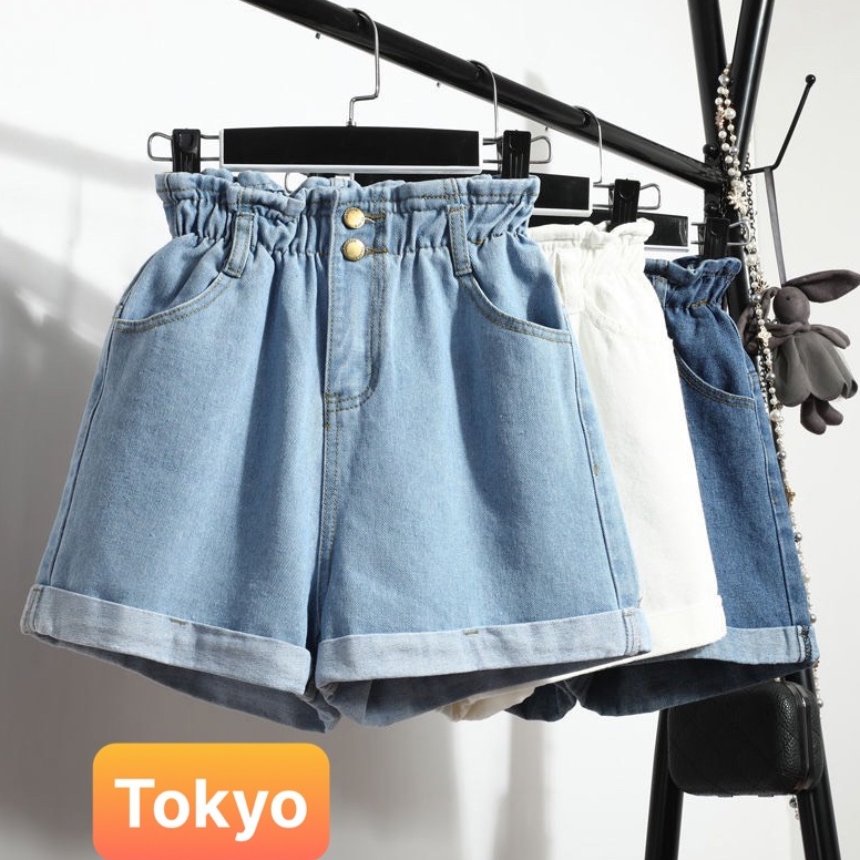 QUẦN SHORT SỌT JEAN LỬNG KIỂU NGỐ NỮ CHẤT BÒ XANH LƯNG THUN CẠP CHUN 2 CÚC LƯNG CAO HOT 2022 DB-1506 -TOKYO FASHION