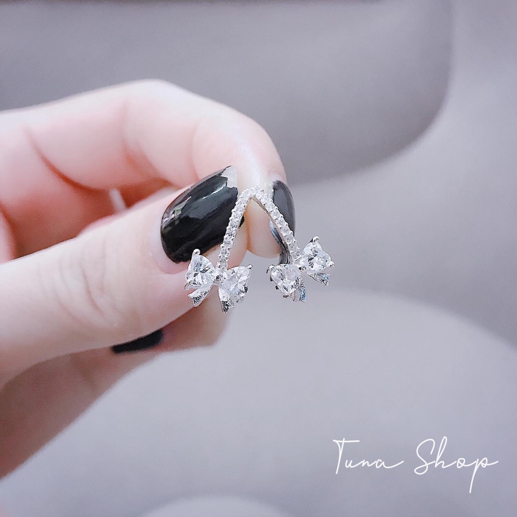 Khuyên Tai Bạc Nữ nơ xinh | Bông Tai Bạc cao cấp _ TUNA SHOP Trang sức bạc cao cấp _ Cam kết chuẩn Bạc