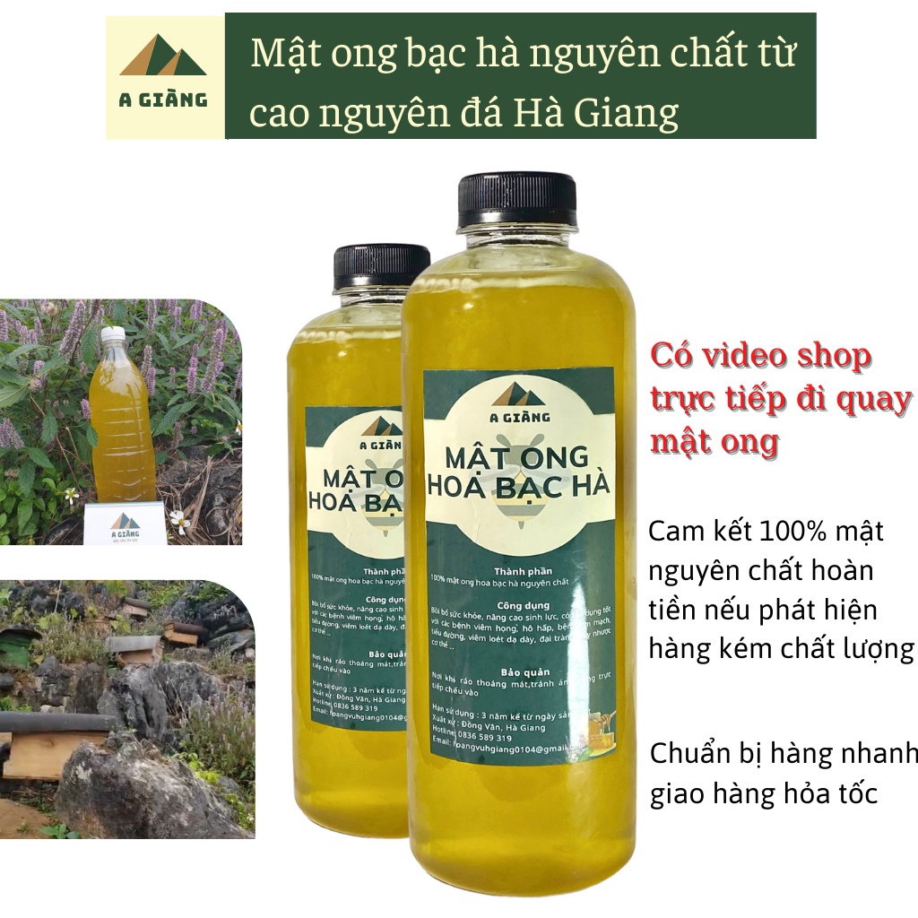 Mật ong bạc hà Hà Giang nguyên chất, mật ong hoa bạc hà nguyên chất Hà Giang chai 500ml