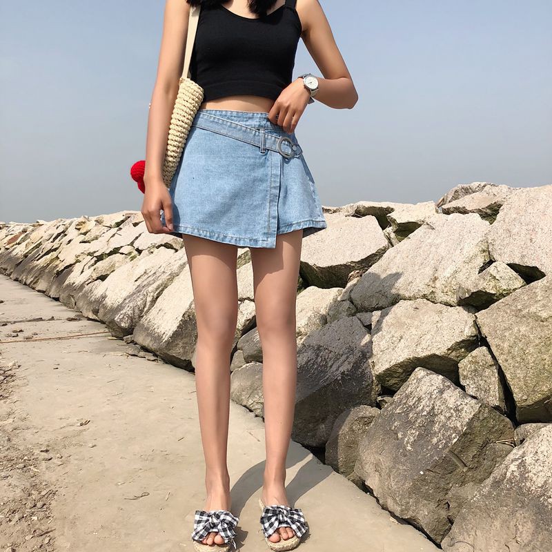 [SẴN] Quần shorts jean nữ giả váy lưng cao Ulzzang Quảng Châu QVJ28