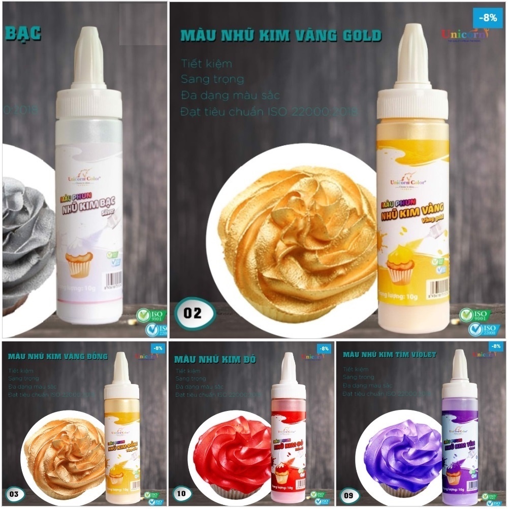 Màu phun nhũ kim thực phẩm Unicorn Color, màu phun nhũ kim Unicorn