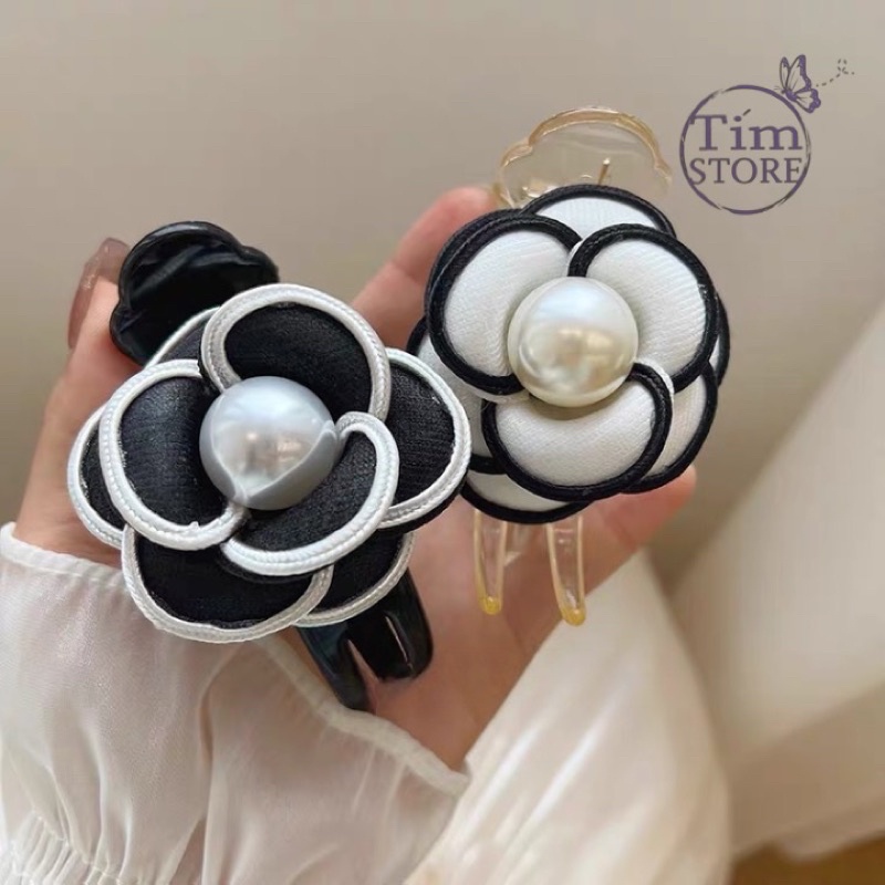 Kẹp tóc càng cua hoa hồng vải ngọc trai nhân tạo TIMSTORE phu kiện thời trang phong cách hàn
