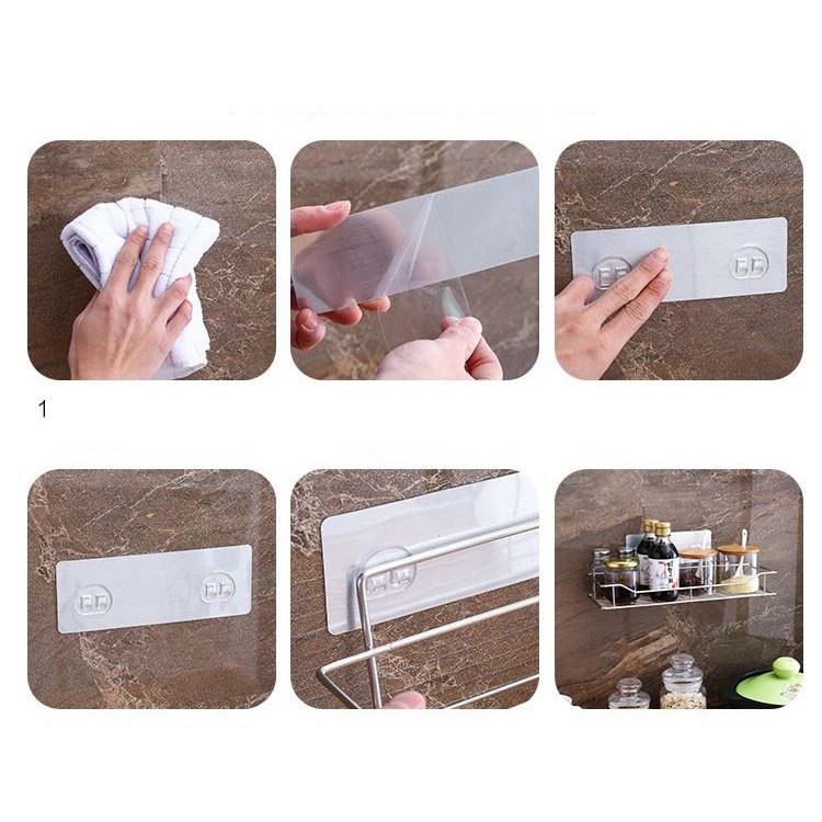 Kệ đựng mỹ phẩm treo tường, Kệ hình chữ nhật góc Inox 304 dán tường nhà tắm kèm Móc treo khăn (MP04)