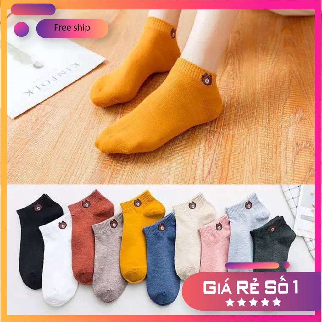 Set 10 Đôi Tất Nữ Hình Gấu Chất Liệu Len Mềm Mịn Cổ Ngắn Thấm Hút Mồ Hôi