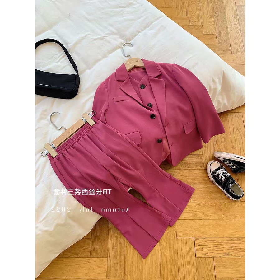 [Hàng Mới Về] Set Áo Khoác + Quần Ống Loe Xẻ Tà Phong Cách Phương Tây Thời Trang Mùa Thu Cho Bé Gái