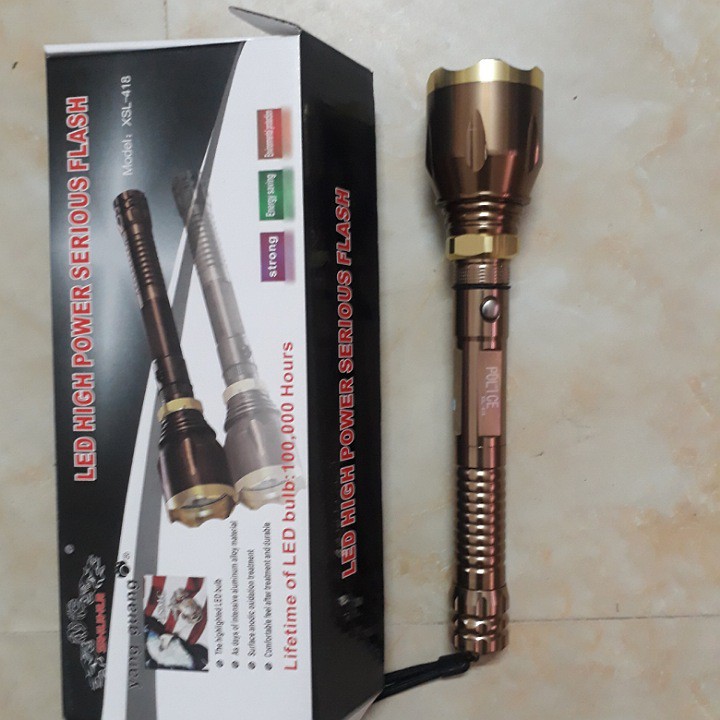 Đèn pin cầm tay siêu sáng XSL-418 màu vàng ánh sáng trắng