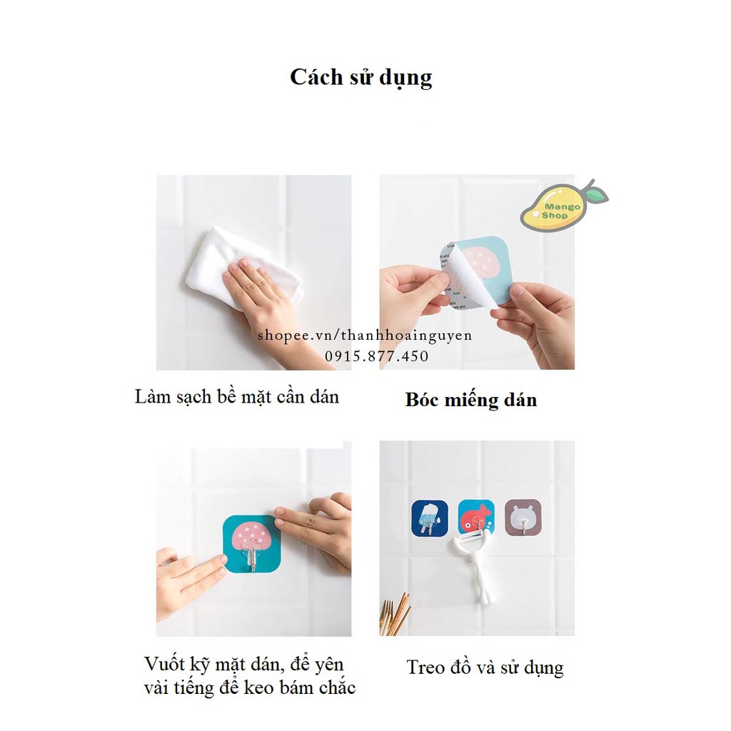 Set móc treo đồ siêu dính icon hoạt hình dễ thương