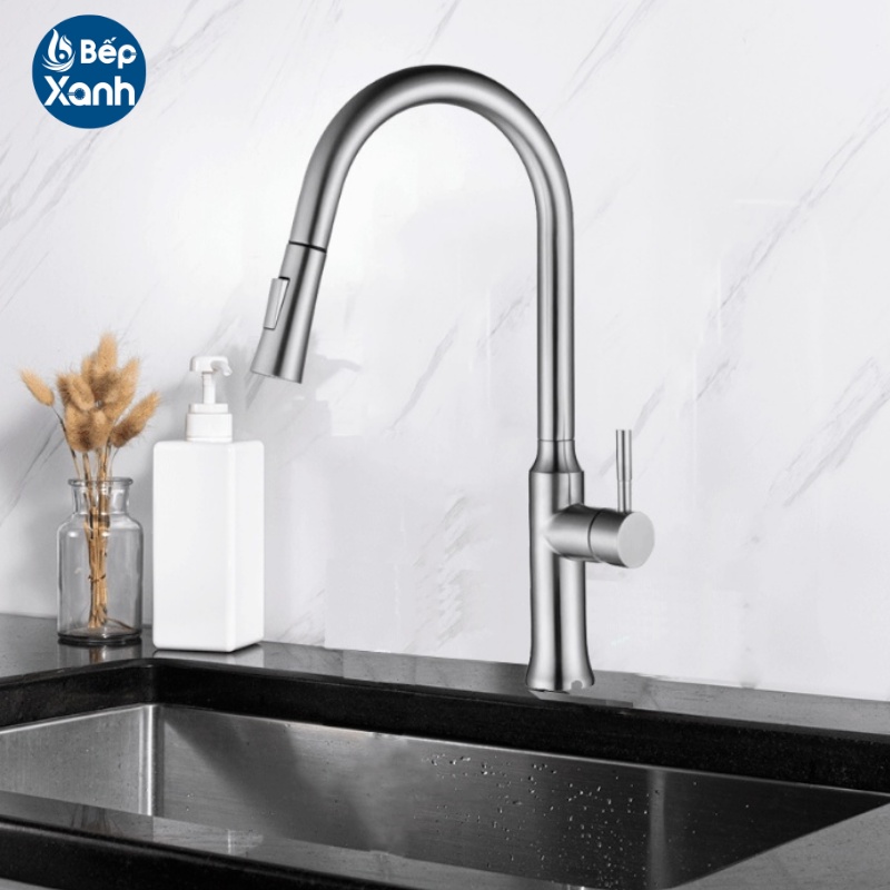 [FREESHIP HCM] Vòi Rửa Chén Nóng Lạnh Dây Rút Ecalite EF-K134S - Màu Inox