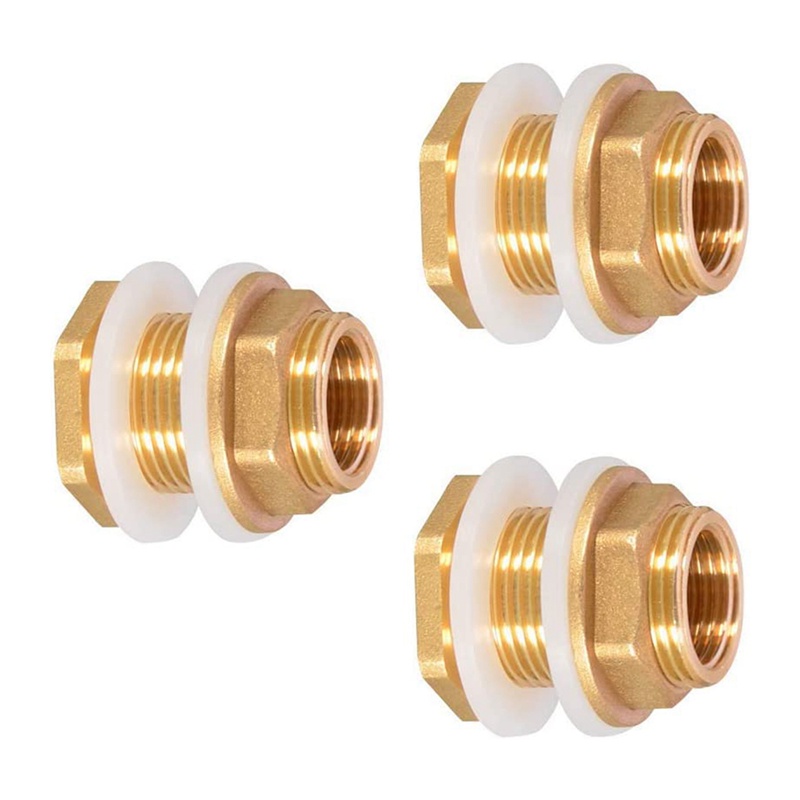 Set 3 Đầu Nối Bể Nước Bằng Đồng Thau Trơn Có Vòng Silicone 3 / 4In 1 / 2In