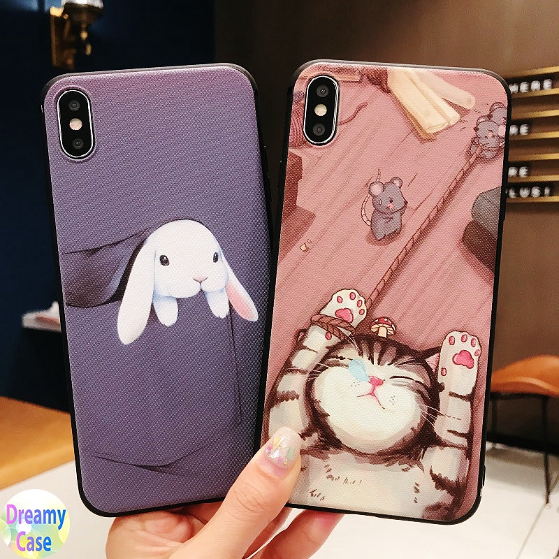 Ốp lưng điện thoại in hoạt hình Rabbit With Cat Pattern cho Samsung Galaxy A51 A71 A50S A30S A70 A50 A30 A20 A10 M10 A7 2018 Note 10 9 8 S20 Ultra S10 S9 S8 Plus