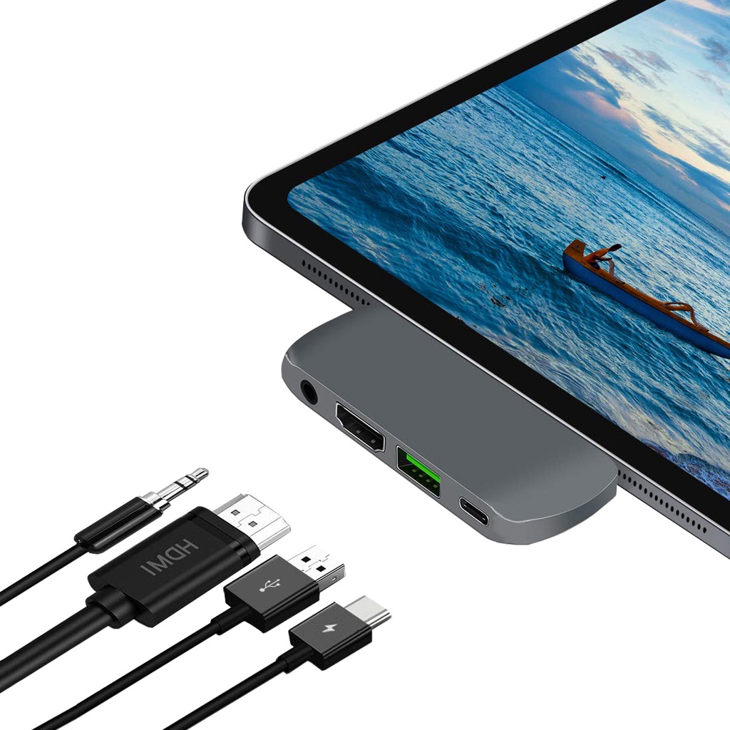 Hub type C to HDMI, USB, và Jack 3.5, Cổng Chuyển Đổi Đa Năng 4 trong 1 cho Macbook, Laptop, IPad