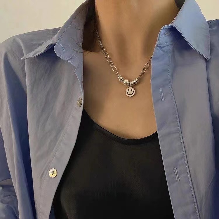 Dây Chuyền Thép Titan Mặt Hình Mặt Cười Phong Cách Hip Hop Thời Trang