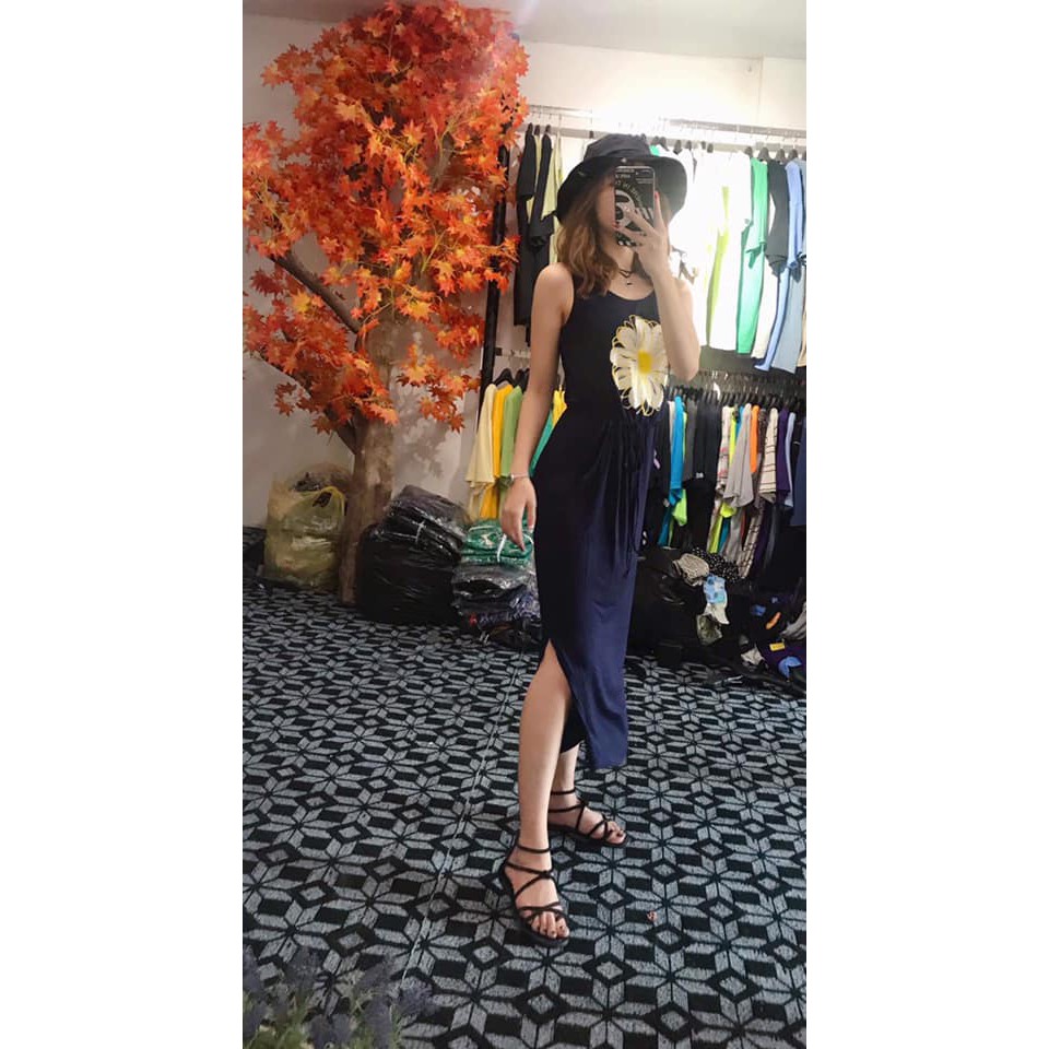 Đầm thun nữ dáng dài hình hoa cúc
