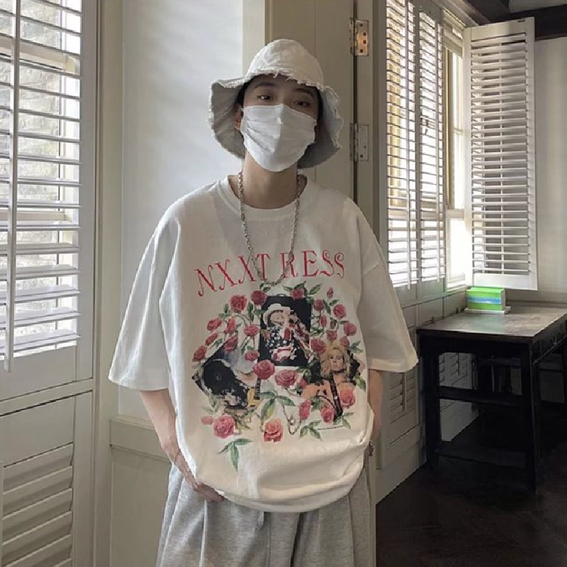 Áo Thun Dáng Rộng In Chữ Phong Cách Hip Hop Đường Phố Hàn Quốc Thời Trang Mùa Hè Cho Nam Cỡ Lớn M-8XL