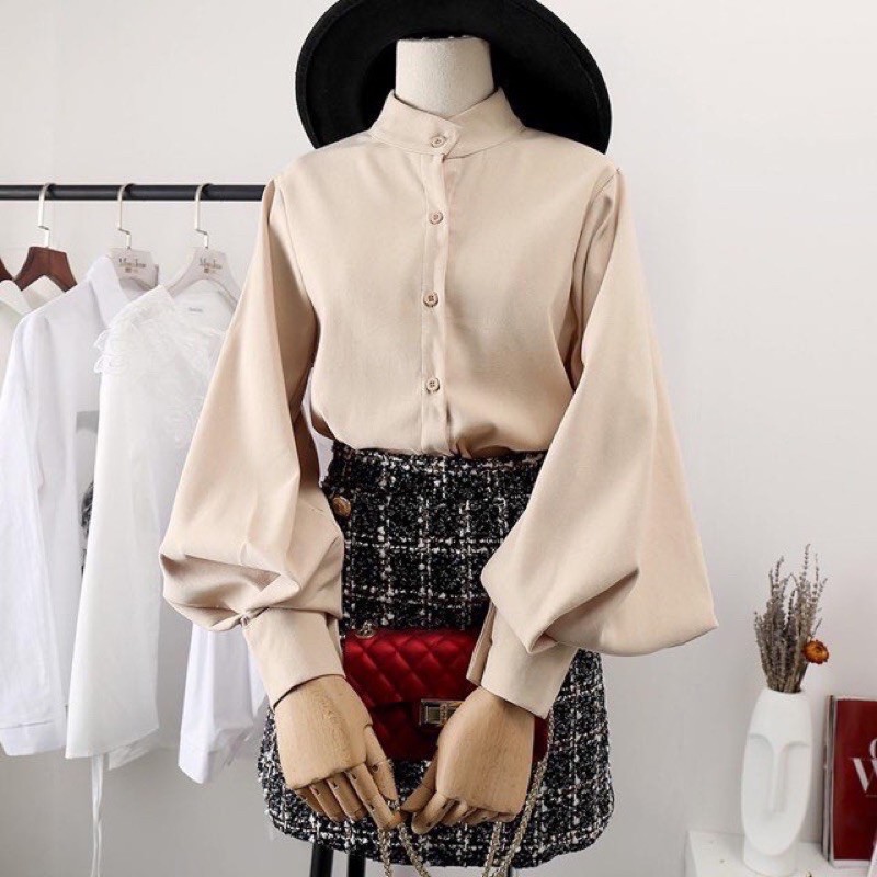Áo sơ mi tay bồng cổ tàu G127 hàng thiết kế đẹp chất vải xịn mặc rất mát, không nhăn, đi học hay công sở - GEM Fashion