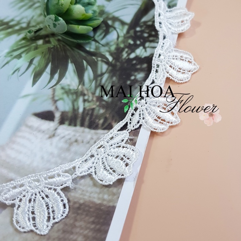 RC17 Cuộn 6 mét dây ren viền váy áo ren chỉ trắng dùng may đồ rộng 2cm Maihoaflower